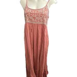 NWOT Sim & Sam Dusty Pink With White Embroidery Maxi Dress Women's Size M